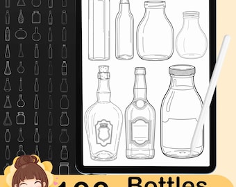 100 Bottle Stamps for Procreate | Drink & Liquid Brushes (Digital Download)