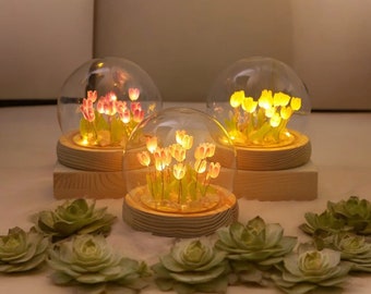 Veilleuse tulipe personnalisée, miroir nuage tulipe, lampes tulipes bricolage faites main, lumière florale, cadeaux pour maman, cadeaux personnalisés, jolie lampe