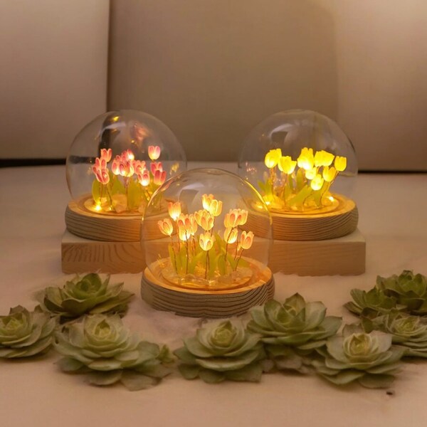 Aangepaste Tulp Bloem Nachtlampje, Tulp Wolk Spiegel, Handgemaakte Diy Tulpenlampen, Bloemlicht, Cadeaus voor moeder, Gepersonaliseerde Geschenken, Leuke Lamp