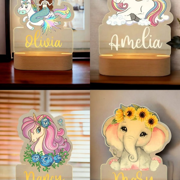 Personalized Children Animal Night Light, Personalized Name Night Light, Custom Gift For Baby, Kids Bedroom Night Light, Animal Night Light