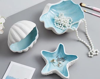 Small jewelry tray|Shell, starfish tray|Ring rack jewelry rack|Handmade gifts|Creative home tray