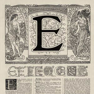 Calligraphie Lettre E  Gravure originale ancienne 1920 Scrapbooking