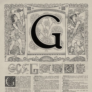 Caligrafia Letra G Original grabado antiguo 1920 Scrapbooking