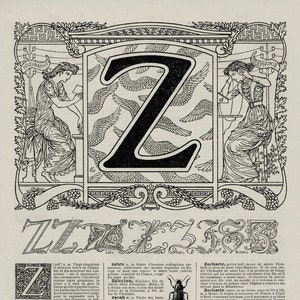 Caligrafia Letra Z Original grabado antiguo 1920 Scrapbooking