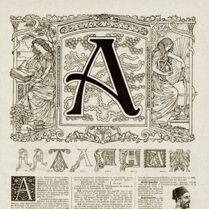 Caligrafía Letra A Original grabado antiguo 1920