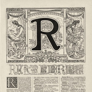 Calligraphie Lettre R Gravure originale ancienne 1920 Scrapbooking