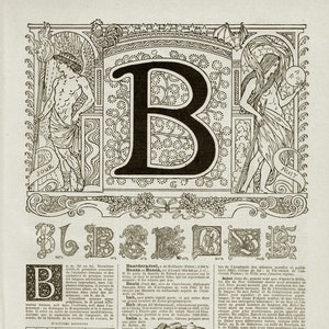 Caligrafia Letra B Original grabado antiguo 1920 Scrapbooking