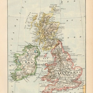 Carte de l'Angleterre et l'Irlande Gravure originale ancienne 1920