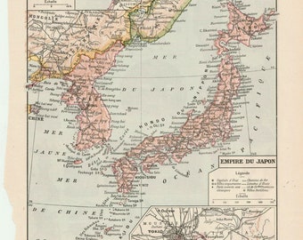 Map of Japan Original old engraving 1920