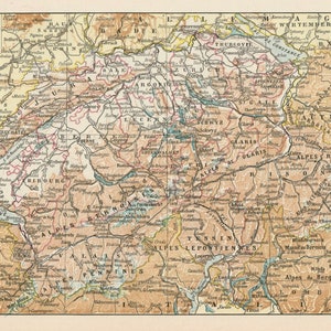Carte de la Suisse Gravure originale ancienne 1920