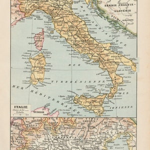 Map of Italy Original old engraving 1920
