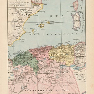 Carte de l'Algérie Gravure originale ancienne 1920