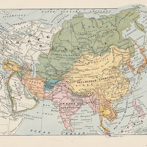 Map of Asia Original old engraving 1920