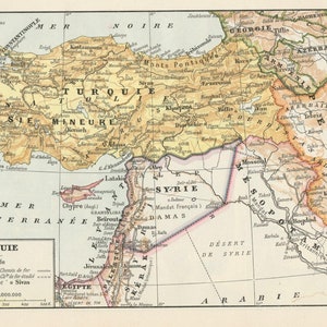 Carte de la Turquie Asie Mineure Gravure originale ancienne 1920