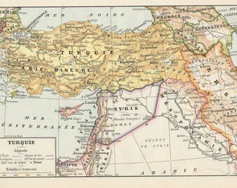 Map of Turkey Asia Minor Original old engraving 1920