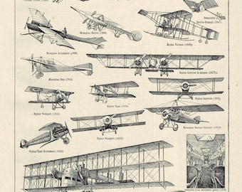 Aviation Original antique engraving 1920 decoration -