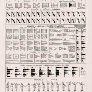 Marine navigation signals Original old engraving 1920 decoration -