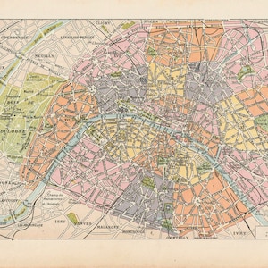 Plan de Paris capitale de la France Gravure originale ancienne 1920