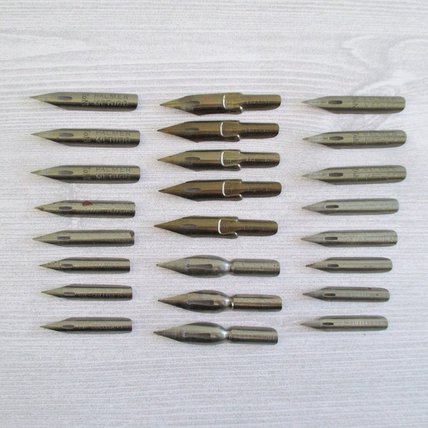 24 Assorted Vintage Dip Pen Nibs - Palmer Method, Eagle Pencil Co., Esterbrook (B)