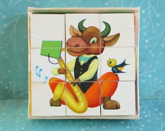 SALE Vintage Picture Cubes Childrens Puzzle