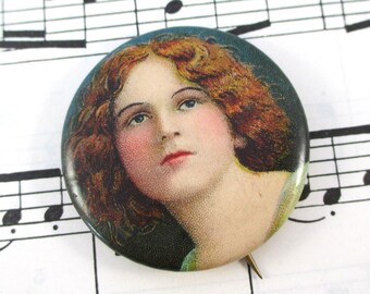 Vintage Celluloid Whitehead & Hoag Napolean Tobacco Womans Portrait Pinback