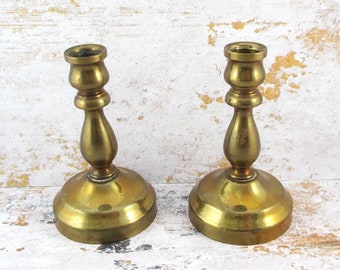 Pair of Vintage Brass Miniature Candle Stick Holders - 2 5/8" Tall