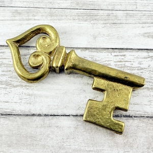 Big Vintage Brass Decorative Skeleton Key - 4 1/4 Inches
