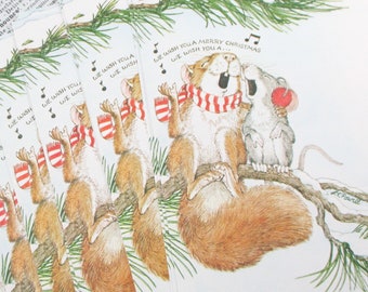 Vintage Current Christmas Just-A-Note Fold Over Notes and Stickers Set - Squirrel and Mouse