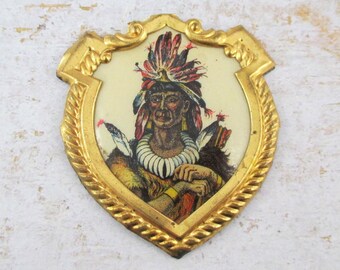 Vintage Celluloid Badge Medallion - Native American