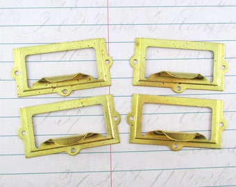 Four Vintage Brass File Drawer Label Holders