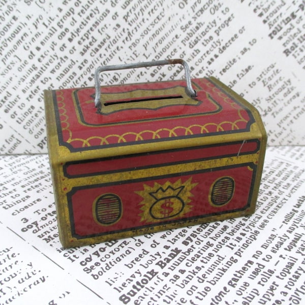 Little Vintage Red Tin Litho Japanese Penny Bank