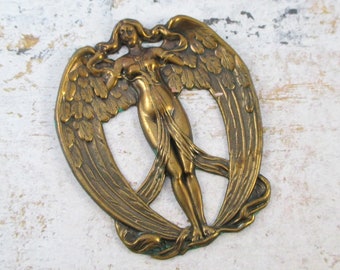 Vintage Brass Salvaged Art Nouveau Winged Woman Piece