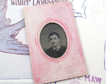 Antique Gem Tintype Photo - Young Man With a Mustache - A. Edelman