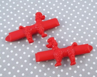 Pair of Vintage Red Plastic Poodle Barrettes