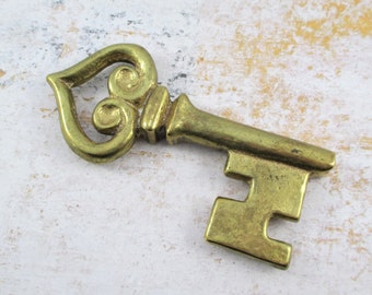 Big Vintage Brass Decorative Skeleton Key - 4 1/4 Inches