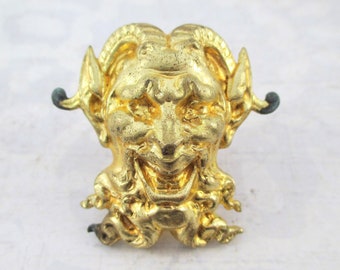 Vintage French Brass Figural Devil Head Upholstery Tack / Nail
