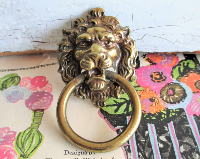 Vintage Brass Lion Head Pull Etsy