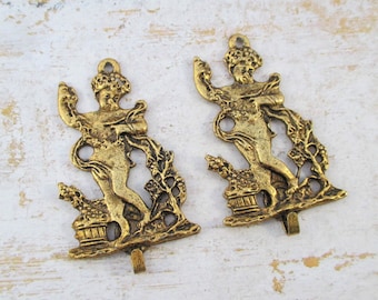 Pair of Small Vintage Decorative Cherub Brass Hooks