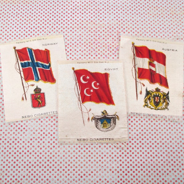 Three Vintage Nebo Cigarettes Silks - Flags of Egypt, Austria, Norway