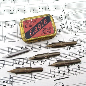 Vintage Eagle Steel Pens Nib Tin Box - Assorted Nibs