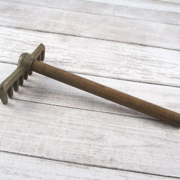 Little Vintage Cast Metal and Wood Rake