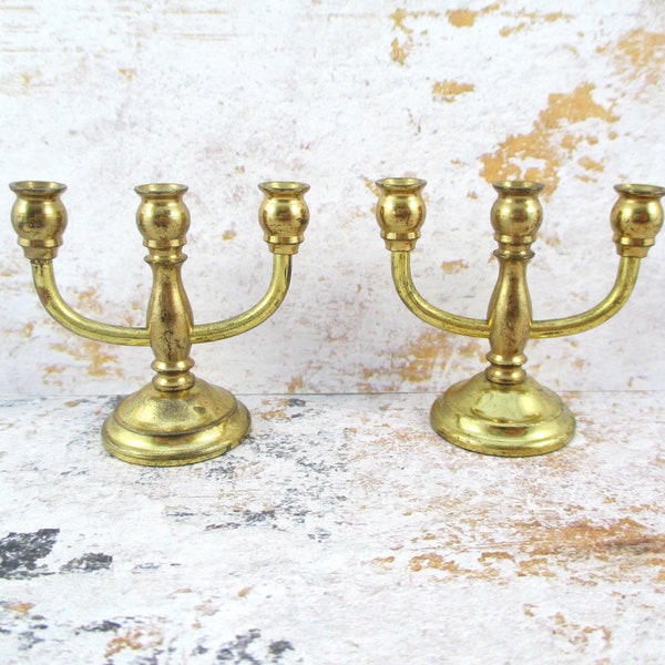 Pair of Vintage Brass Miniature Candelabras