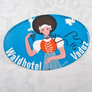 Vintage Hotel Luggage Label - Waldhotel - Vaduz, Liechtenstein