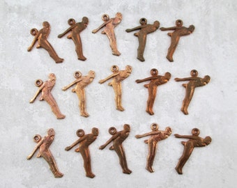 15 Little Vintage Copper Toned Swimming / Diver Charms