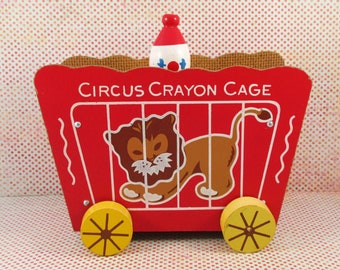 Vintage Enesco Circus Crayon Cage - Lidded Crayon Holder