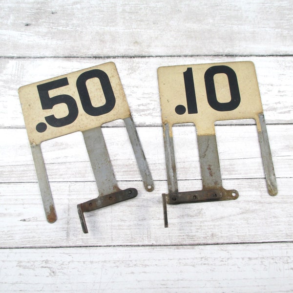 Pair of Vintage Metal Cash Register Flags - 10 Cents & 50 Cents