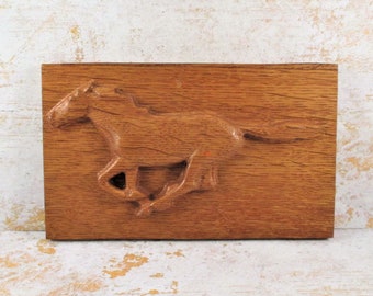 Vintage Carved Wooden Horse Plaque