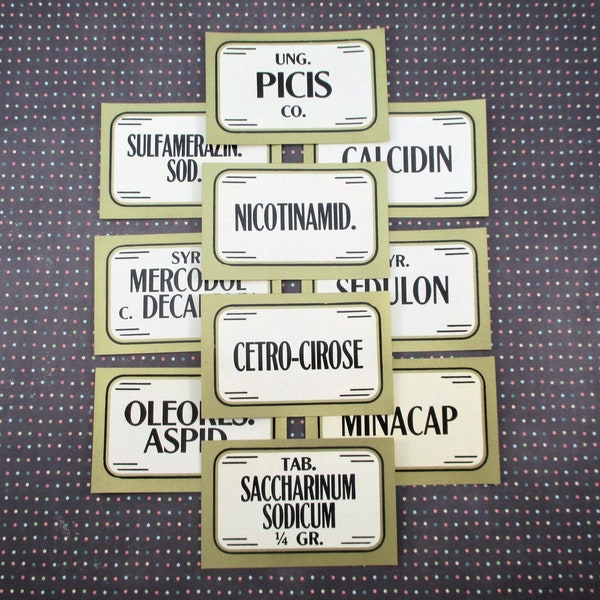 10 Vintage Gummed Apothecary Bottle Labels