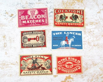 Six Vintage Match Box Labels (B)