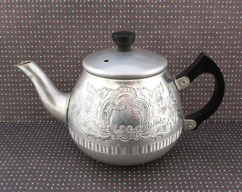 Little Vintage Swan Brand Embossed Aluminum Teapot